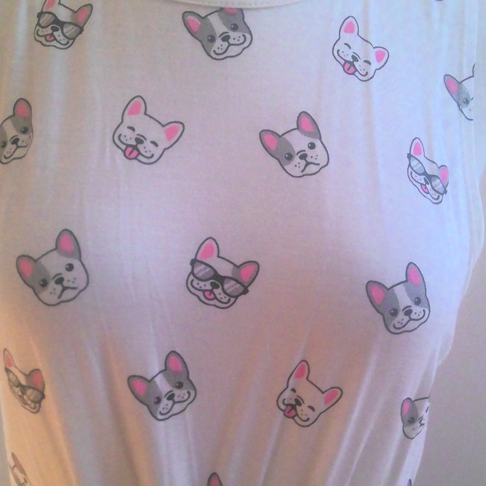 GAZE SLEEVELESS TIE IN FRONT FRENCH BULL DOG SHIRT-M